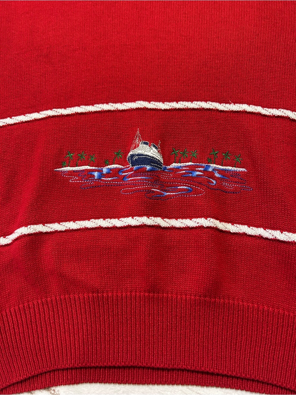 Vintage Southern Lady Nautical Sweater Top Red Boat Embroidered USA S Preppy - Picture 3 of 6